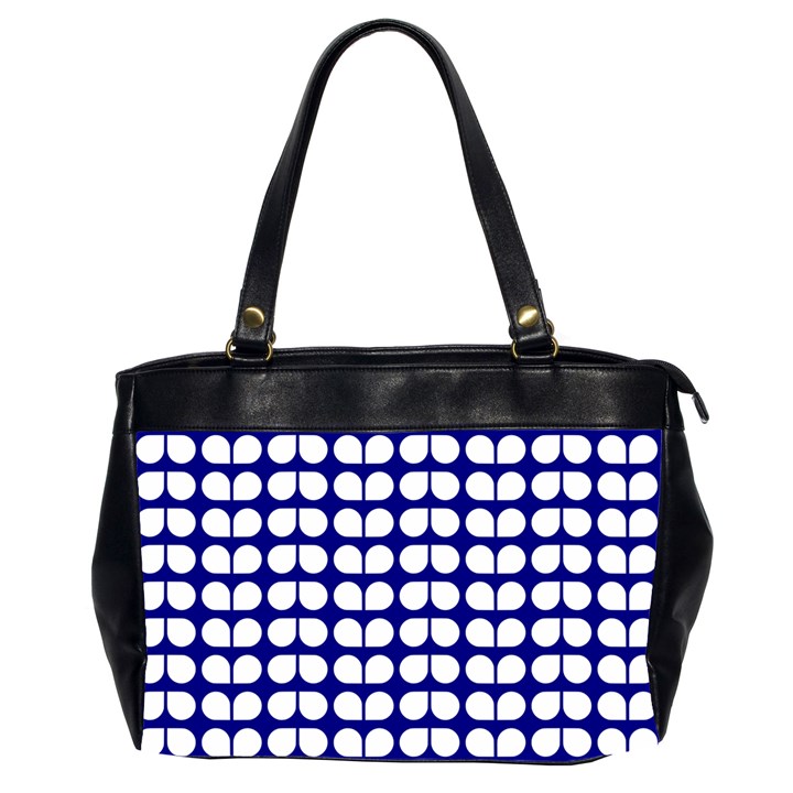 Blue And White Leaf Pattern Oversize Office Handbag (2 Sides)