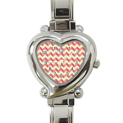 Modern Retro Chevron Patchwork Pattern Heart Italian Charm Watch by GardenOfOphir