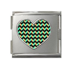 Modern Retro Chevron Patchwork Pattern Mega Link Heart Italian Charm (18mm) by GardenOfOphir