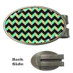 Modern Retro Chevron Patchwork Pattern Money Clips (oval)  by GardenOfOphir