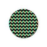 Modern Retro Chevron Patchwork Pattern Rubber Round Coaster (4 pack) Front