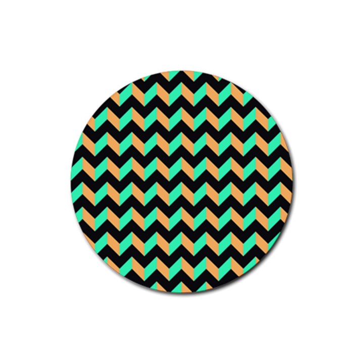 Modern Retro Chevron Patchwork Pattern Rubber Round Coaster (4 pack)