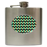 Modern Retro Chevron Patchwork Pattern Hip Flask (6 oz) Front