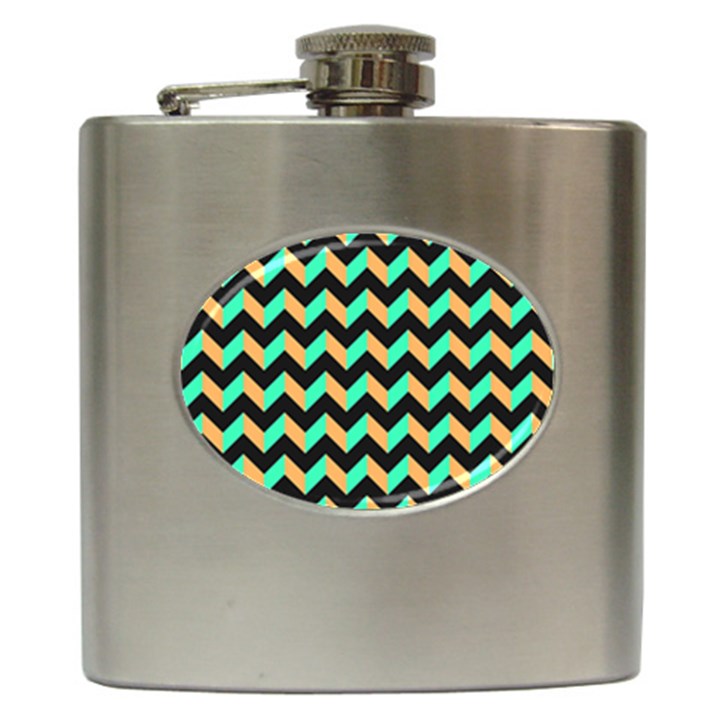 Modern Retro Chevron Patchwork Pattern Hip Flask (6 oz)