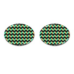 Modern Retro Chevron Patchwork Pattern Cufflinks (oval) by GardenOfOphir