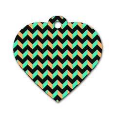 Modern Retro Chevron Patchwork Pattern Dog Tag Heart (one Side) by GardenOfOphir