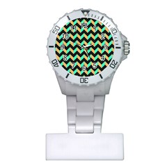 Modern Retro Chevron Patchwork Pattern Plastic Nurses Watch by GardenOfOphir