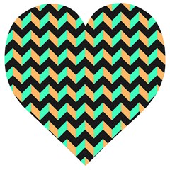 Modern Retro Chevron Patchwork Pattern Wooden Puzzle Heart by GardenOfOphir