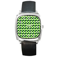 Modern Retro Chevron Patchwork Pattern Square Metal Watch by GardenOfOphir