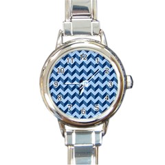 Modern Retro Chevron Patchwork Pattern Round Italian Charm Watch by GardenOfOphir