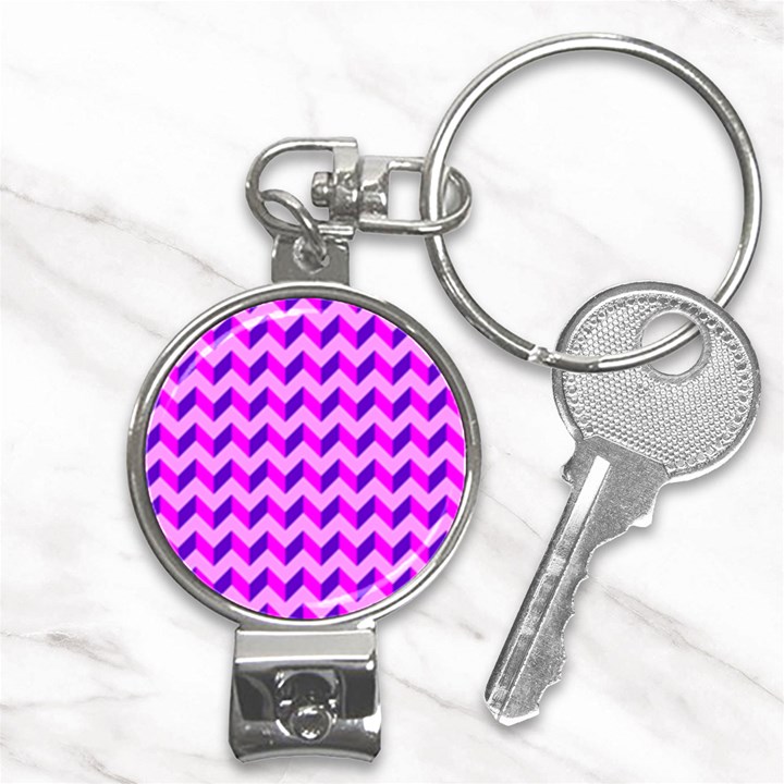 Modern Retro Chevron Patchwork Pattern Nail Clippers Key Chain