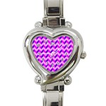 Modern Retro Chevron Patchwork Pattern Heart Italian Charm Watch Front