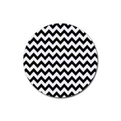 Black And White Chevron Rubber Coaster (round) by GardenOfOphir