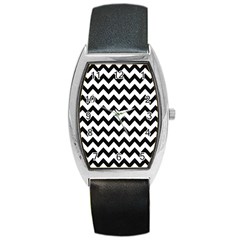 Black And White Chevron Barrel Style Metal Watch by GardenOfOphir