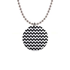 Black And White Chevron 1  Button Necklace by GardenOfOphir