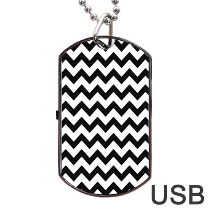 Black And White Chevron Dog Tag USB Flash (Two Sides)