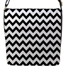 Black And White Chevron Flap Closure Messenger Bag (s) by GardenOfOphir