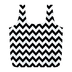 Black And White Chevron Full Print Recycle Bag (l) by GardenOfOphir