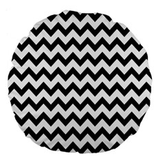 Black And White Chevron Large 18  Premium Flano Round Cushions by GardenOfOphir