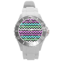 Chevron Pattern Gifts Round Plastic Sport Watch (l) by GardenOfOphir