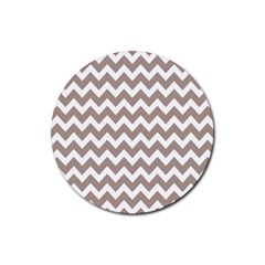 Beige Chevron Pattern Gifts Rubber Round Coaster (4 Pack) by GardenOfOphir