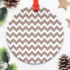 Beige Chevron Pattern Gifts Round Ornament (two Sides) by GardenOfOphir