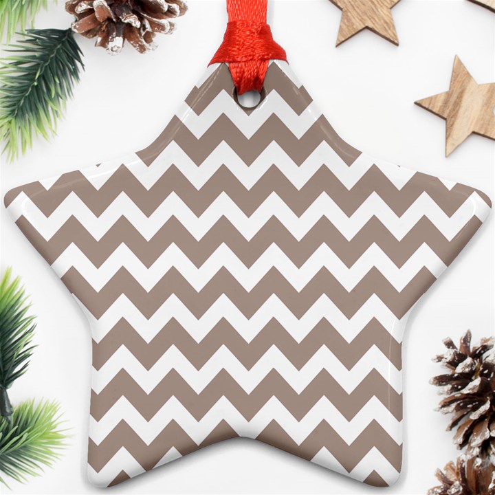 Beige Chevron Pattern Gifts Star Ornament (Two Sides)