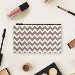 Beige Chevron Pattern Gifts Cosmetic Bag (small) by GardenOfOphir