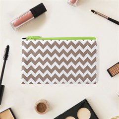 Beige Chevron Pattern Gifts Cosmetic Bag (xs) by GardenOfOphir