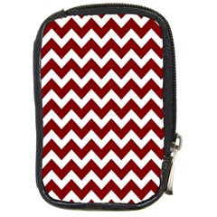 Red Chevron Pattern Gifts Compact Camera Leather Case by GardenOfOphir