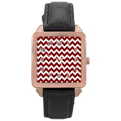 Red Chevron Pattern Gifts Rose Gold Leather Watch  by GardenOfOphir