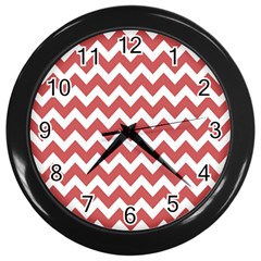 Coral Chevron Pattern Gifts Wall Clock (black) by GardenOfOphir