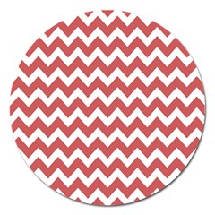 Coral Chevron Pattern Gifts Magnet 5  (round) by GardenOfOphir