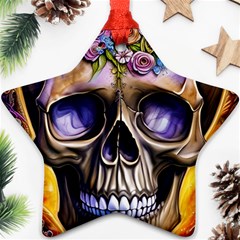 Skull With Flowers - Day Of The Dead Ornament (star) by GardenOfOphir