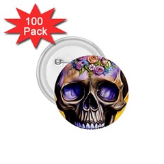 Skull With Flowers - Day Of The Dead 1 75  Buttons (100 Pack)  by GardenOfOphir