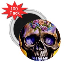 Skull With Flowers - Day Of The Dead 2 25  Magnets (100 Pack)  by GardenOfOphir