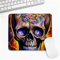 Skull With Flowers - Day Of The Dead Large Mousepad by GardenOfOphir