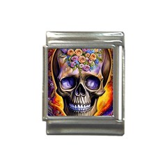 Skull With Flowers - Day Of The Dead Italian Charm (13mm) by GardenOfOphir