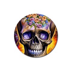 Skull With Flowers - Day Of The Dead Magnet 3  (round) by GardenOfOphir