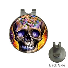 Skull With Flowers - Day Of The Dead Hat Clips With Golf Markers by GardenOfOphir