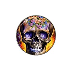 Skull With Flowers - Day Of The Dead Hat Clip Ball Marker (4 Pack) by GardenOfOphir