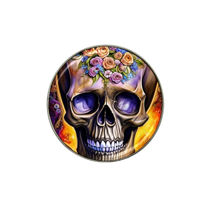 Skull With Flowers - Day Of The Dead Hat Clip Ball Marker (4 pack)