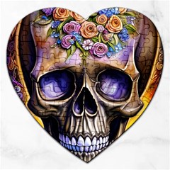 Skull With Flowers - Day Of The Dead Jigsaw Puzzle (heart) by GardenOfOphir