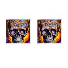 Skull With Flowers - Day Of The Dead Cufflinks (square) by GardenOfOphir