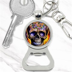 Skull With Flowers - Day Of The Dead Bottle Opener Key Chain by GardenOfOphir