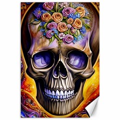 Skull With Flowers - Day Of The Dead Canvas 12  X 18  by GardenOfOphir