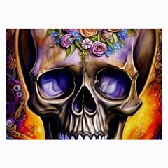 Skull With Flowers - Day Of The Dead Large Glasses Cloth by GardenOfOphir