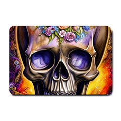 Skull With Flowers - Day Of The Dead Small Doormat by GardenOfOphir