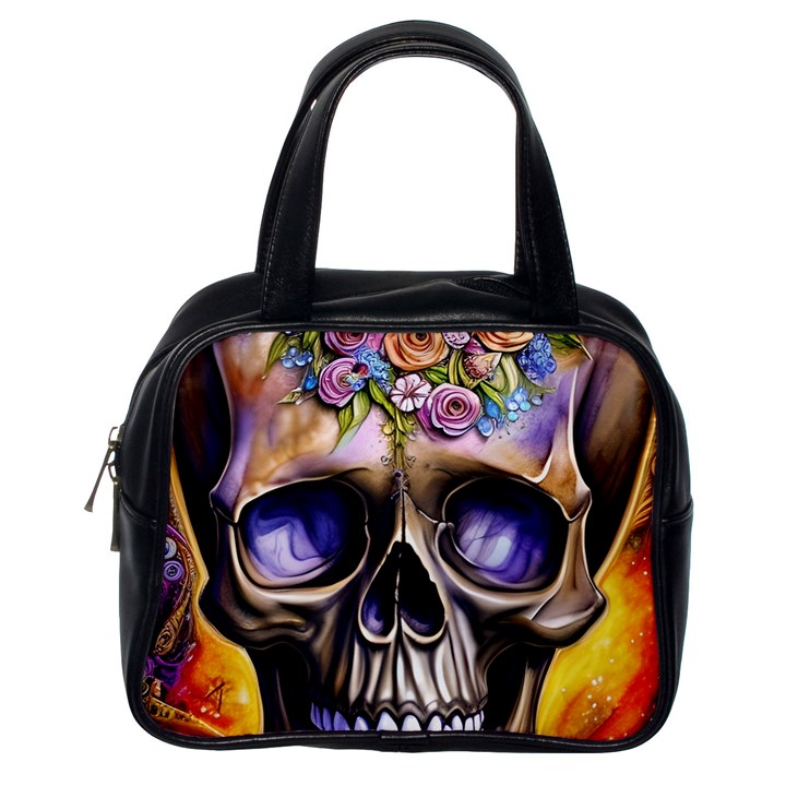 Skull With Flowers - Day Of The Dead Classic Handbag (One Side)