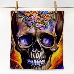 Skull With Flowers - Day Of The Dead Face Towel by GardenOfOphir